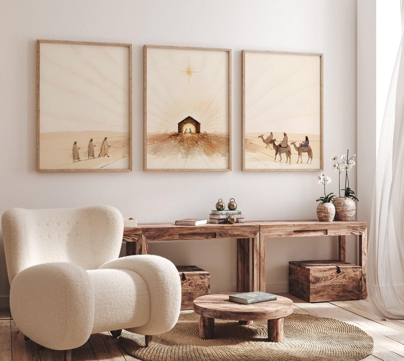 Home Decor Jesus - ภาพพิมพ์บนผ้าใบลายฉากพระเยซูประสูติในเทศกาลอีสเตอร์ 3 ชิ้น/ชุด ศิลปะมินิมอล ภาพศิลปะติดผนังลายไม้กางเขนพระเยซู สำหรับตกแต่งบ้านสไตล์โมเดิร์นที่มีลักษณะทางศาสนา