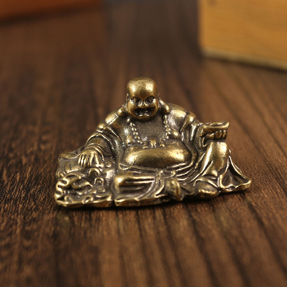 Home Decor Zen - พระพุทธรูปยิ้มทองเหลืองสไตล์เรโทร งานฝีมือประณีต ขนาดเล็ก ตกแต่งโต๊ะทำงาน ของตกแต่งบ้านสไตล์เซน งานประติมากรรมทองเหลือง