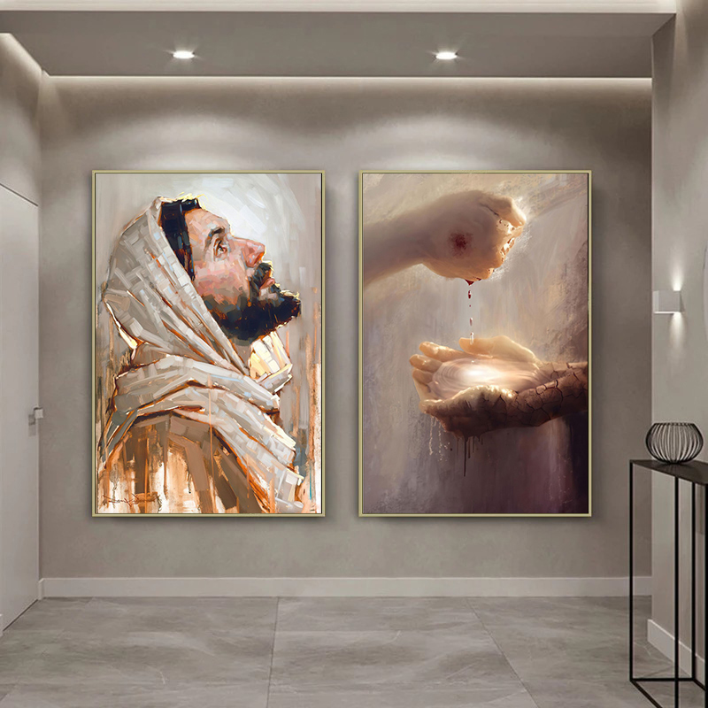 Home Decor Jesus - พระคริสต์พระเยซูผู้นำแห่งแสงศักดิ์สิทธิ์ โปสเตอร์ผ้าใบพิมพ์ลาย ภาพศิลปะติดผนังสไตล์นอร์ดิก สำหรับตกแต่งห้องนั่งเล่นและบ้าน