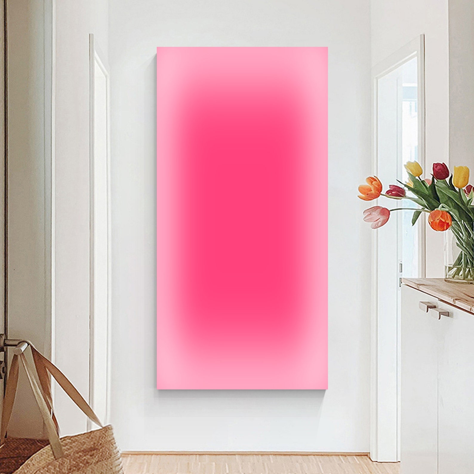 Home Decor Dopamine - ภาพพิมพ์ศิลปะบนผืนผ้าใบสีชมพูไล่เฉดแบบนามธรรม ภาพพิมพ์ศิลปะบนผืนผ้าใบแบบไม่มีกรอบสไตล์โมเดิร์น ภาพโปสเตอร์โดพามีนสำหรับตกแต่งห้องนั่งเล่น