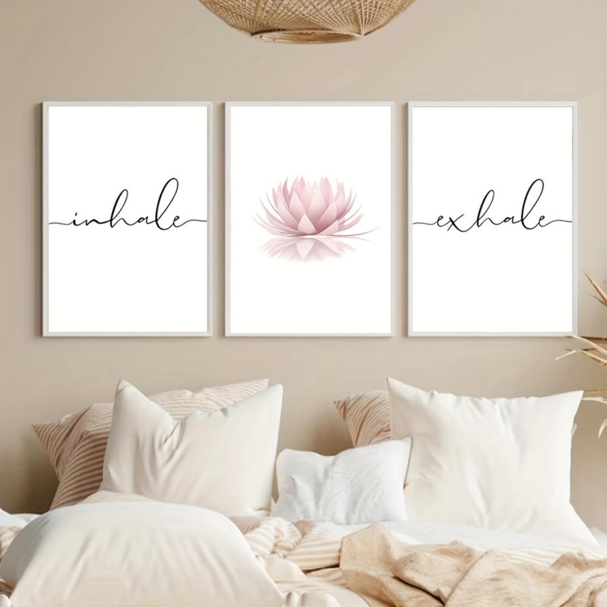 Home Decor Zen - 3 ชิ้น/ชุด ภาพพิมพ์บนผ้าใบลายดอกบัวสีชมพู สำหรับหายใจเข้าออก ฝึกสมาธิ โยคะ