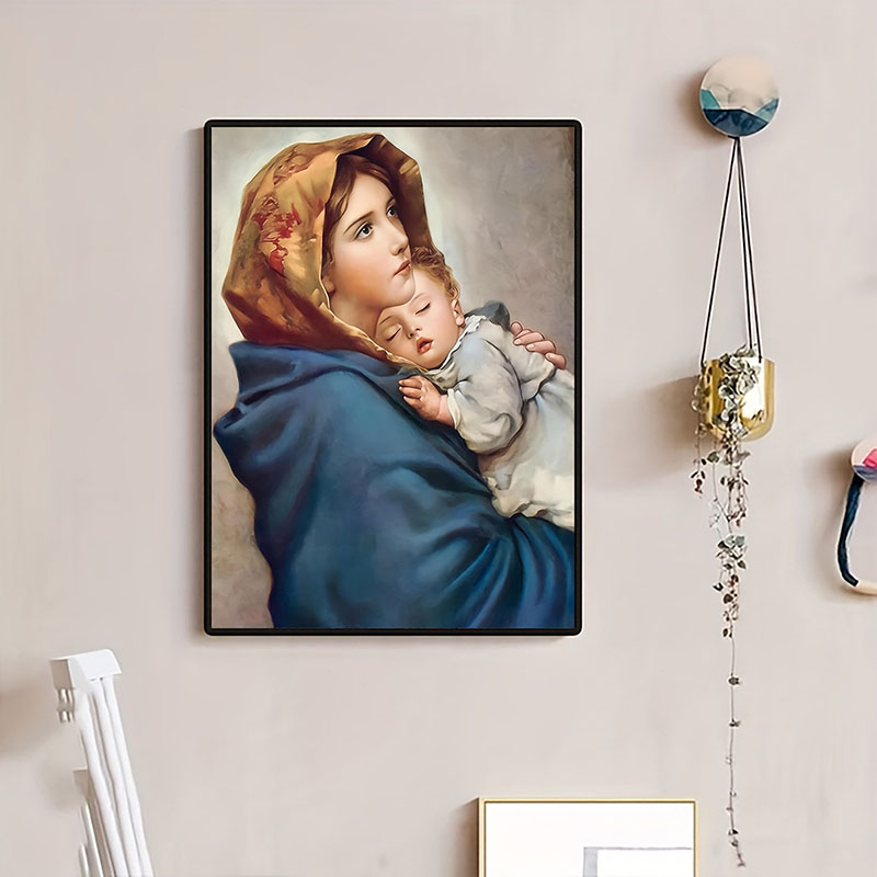 Home Decor Jesus - 2026 ภาพโปสเตอร์ผ้าแคนวาสวินเทจพระแม่มารีและพระเยซู 1 ชิ้น ศิลปะตกแต่งผนังบ้าน สไตล์คริสเตียน