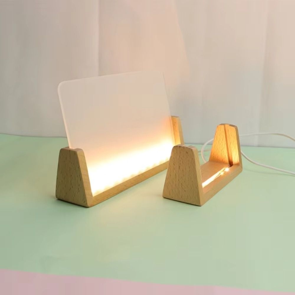 Bamboo Photo Frame - ฐานไม้สีอุ่นพร้อมไฟ LED ป้องกันการลื่นไถล ช่องเสียบ USB ขาตั้งไฟ