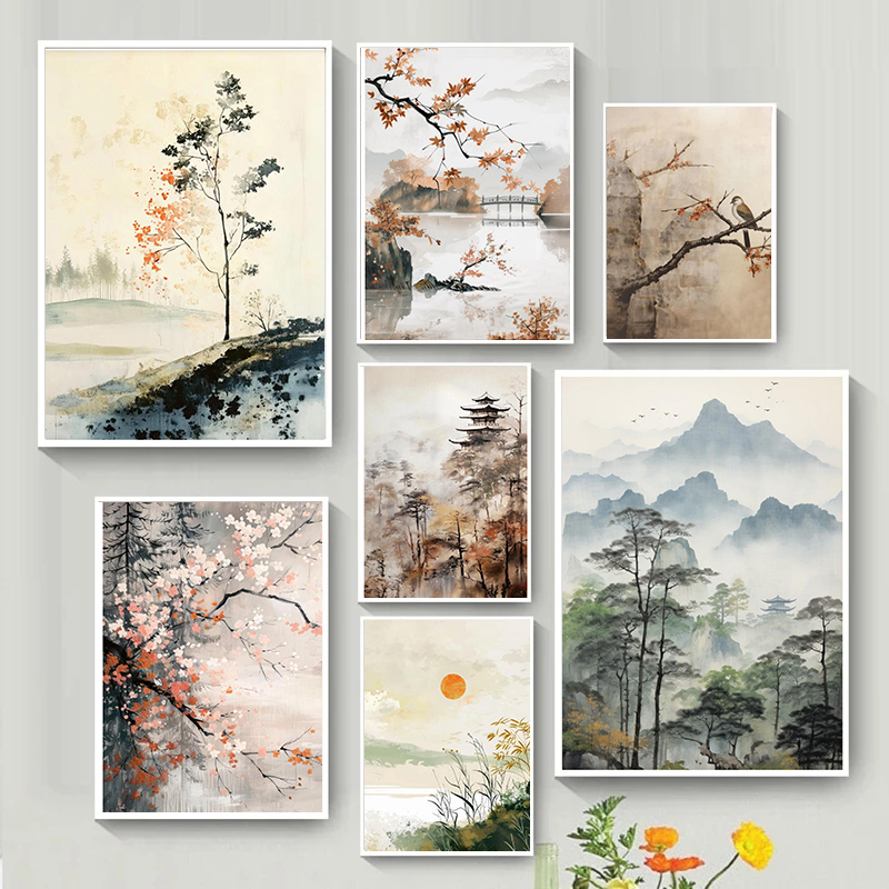 Home Decor Zen - ศิลปะญี่ปุ่นสมัยใหม่แบบมินิมอล เซน สงบสุข ภาพวิวทิวทัศน์ โปสเตอร์พิมพ์บนผ้าใบ ตกแต่งห้องนั่งเล่น