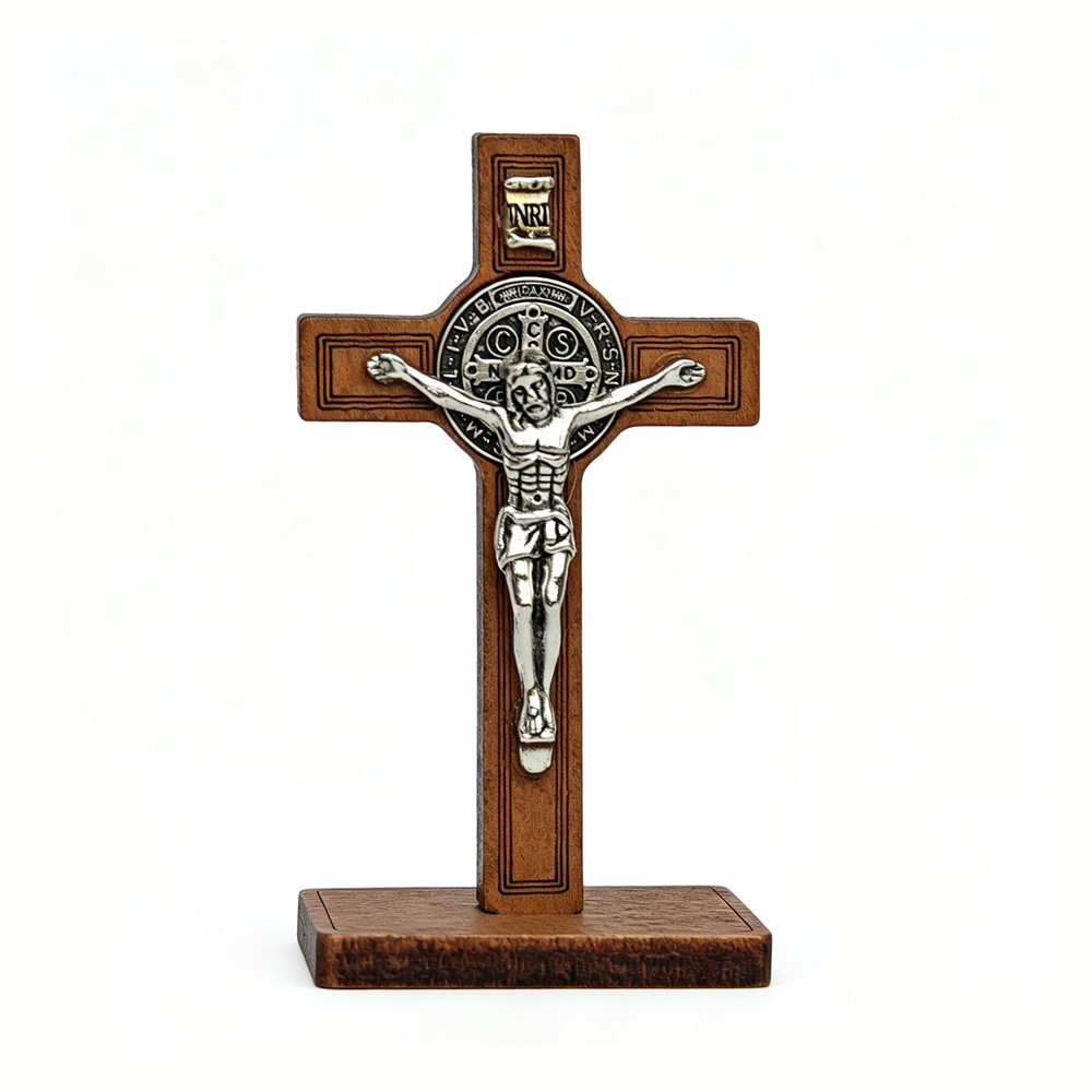 Home Decor Jesus - ไม้กางเขนพระเบเนดิกต์พร้อมฐาน รูปปั้นพระเยซูคริสต์ ของตกแต่งทางศาสนาคาทอลิก สำหรับตกแต่งโบสถ์และบ้าน