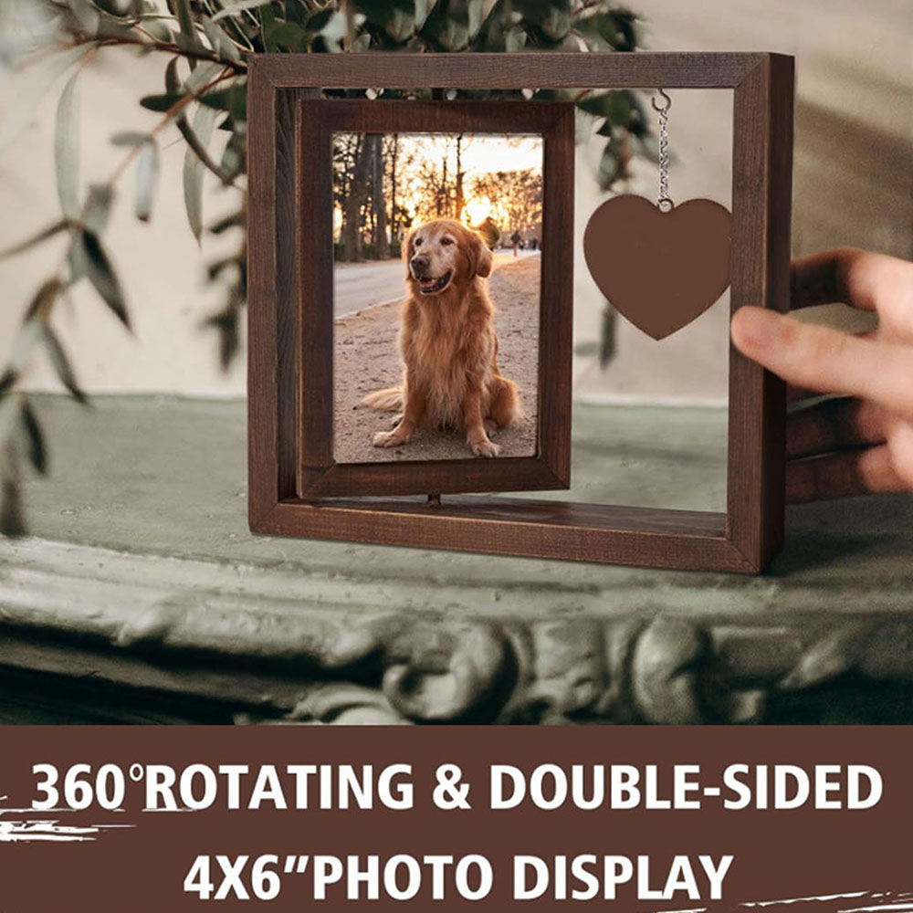 Bamboo Photo Frame - กรอบรูปที่ระลึกสัตว์เลี้ยง กรอบรูปไม้หมุนได้ ของขวัญสำหรับสุนัขและแมว กรอบรูปที่ระลึก