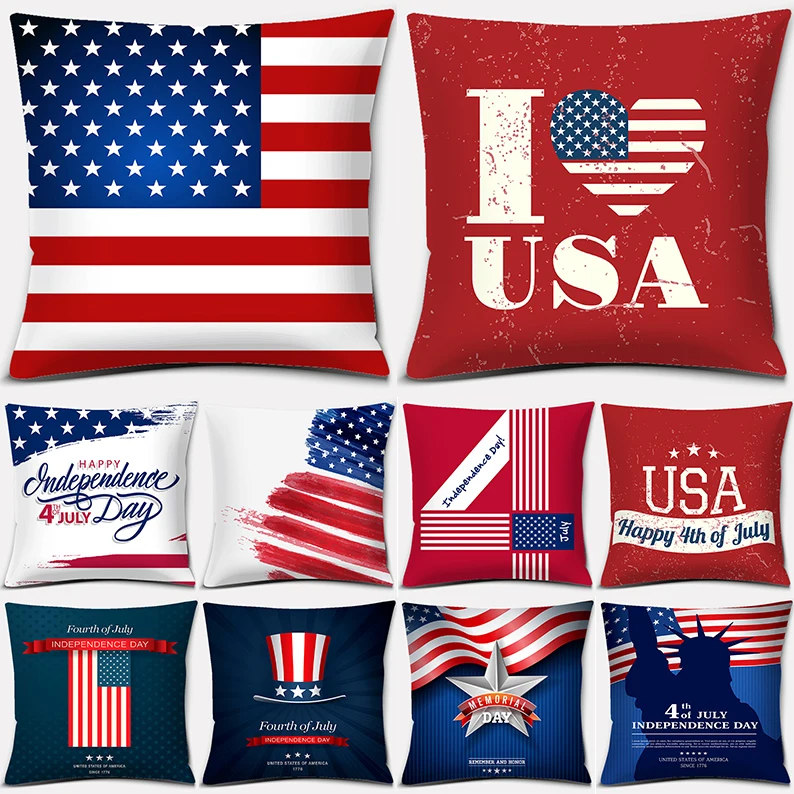 Home Decor Kuching - วันประกาศอิสรภาพอเมริกัน Series LOVE USA พิมพ์หน้าแรกตกแต่งหมอน Cojines