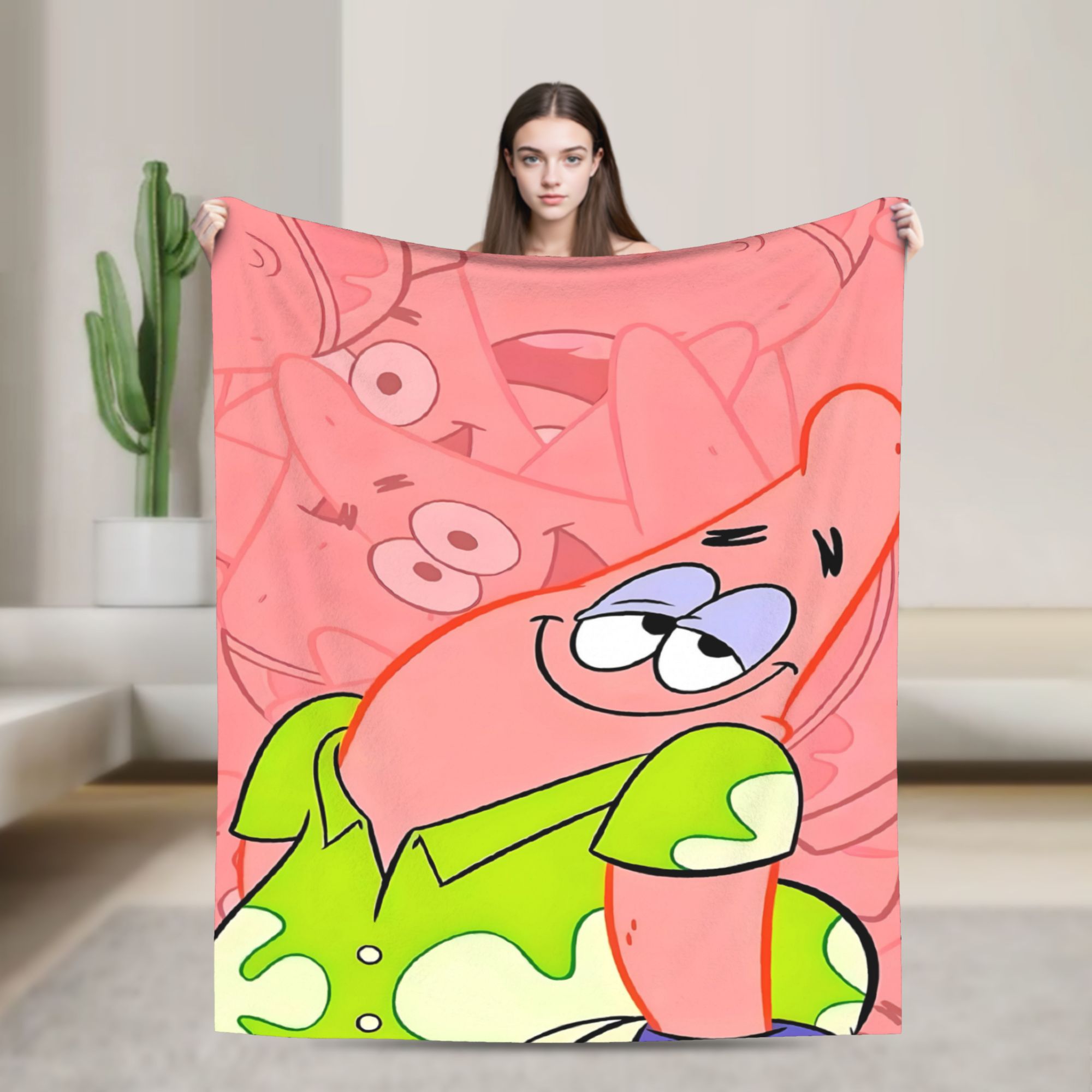 Home Decor Solo - ผ้าห่มลายแพทริคสีชมพูอ่อนของสปองจ์บ็อบ คุณภาพดี นุ่ม อุ่น เหมาะสำหรับใช้ในฤดูหนาว สำหรับเด็กหญิง