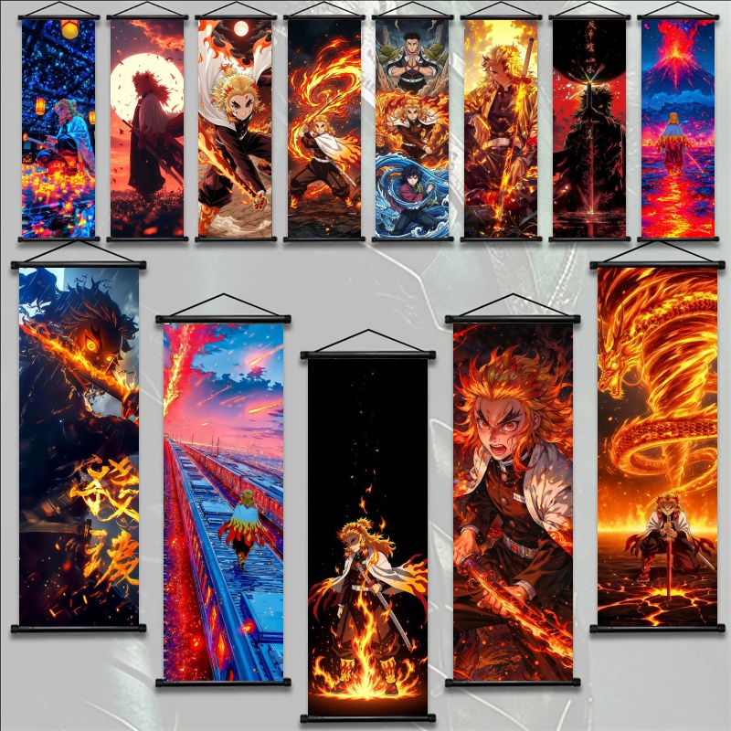 Home Decor Deals - ผ้าพิมพ์ลายอนิเมะ Demon Slayer Kyojuro Rengoku แบบ