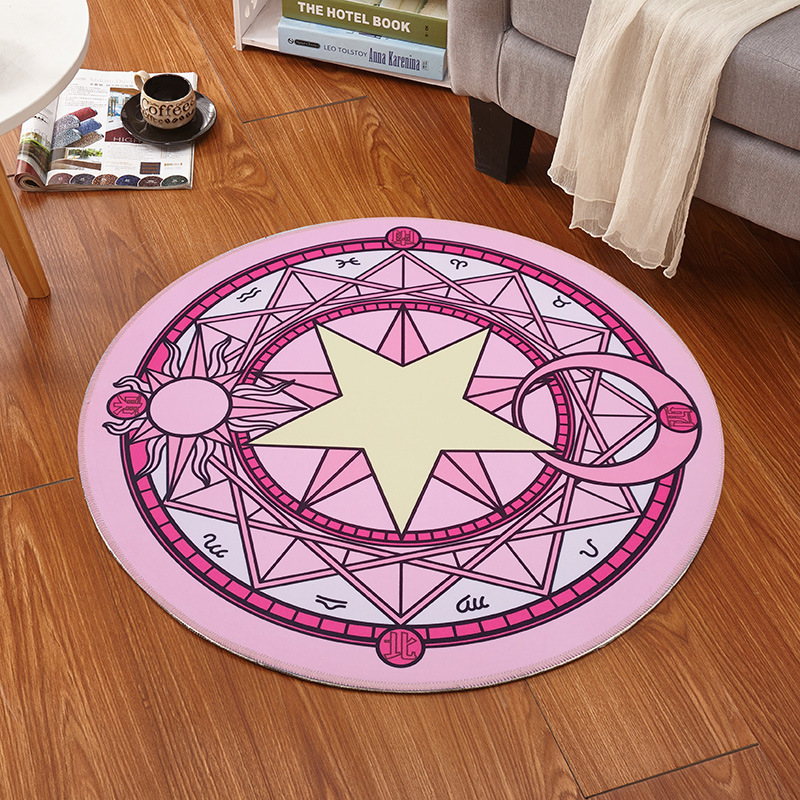 Flooring Home Decor - 60x60 ซม.อะนิเมะการ์ดแคปเตอร์ซากุระเมจิกเซอร์เคิลพรมพรมกลมตกแต่งห้องในร่มพรมกันลื่นของขวัญวันเกิด