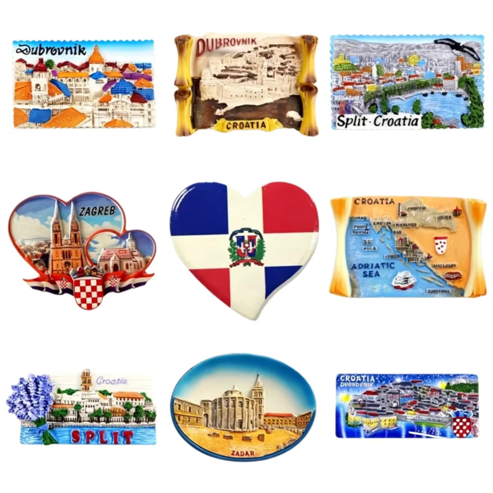 Home Decor Zagreb - ชุดแม่เหล็กติดตู้เย็นเรซิ่น 3 มิติ ประเทศโครเอเชีย ดูบรอฟนิก สปลิต