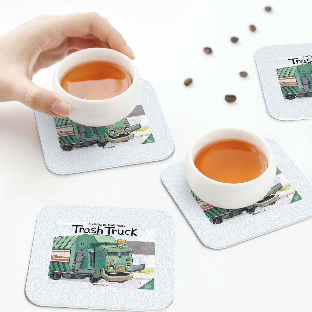 Home Decor Netflix - รถบรรทุกขยะ การ์ตูนเน็ตฟลิกซ์ โคสเตอร์ แผ่นรองจานหนัง PVC แผ่นรองกาแฟกันน้ำสำหรับตกแต่งบ้าน