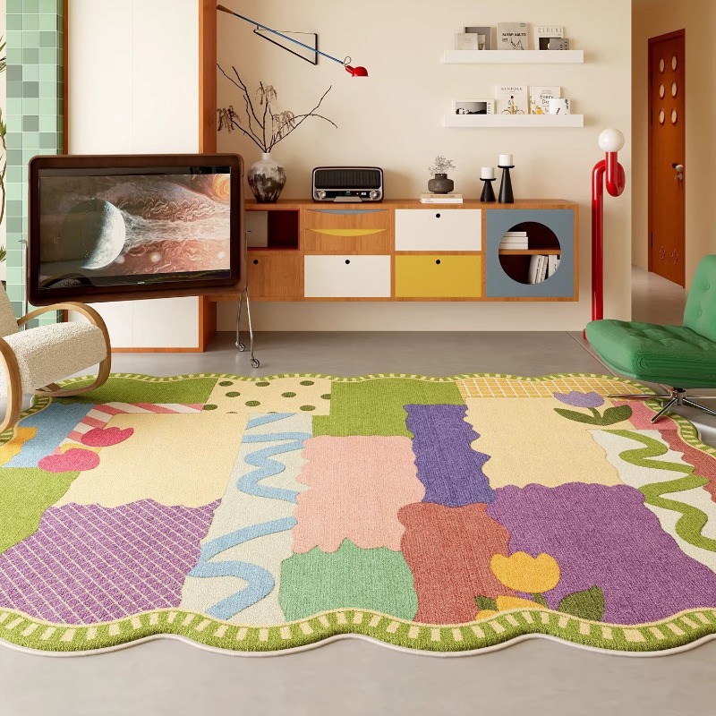 Home Decor Dopamine - พรมห้องนั่งเล่นลายโดปามีนแบบนามธรรม พรมห้องนอนดีไซน์สร้างสรรค์ระดับไฮเอนด์ ของตกแต่งบ้าน พรมปูพื้นใต้โซฟาและโต๊ะกาแฟ อัลฟอมบรา ทาปิส