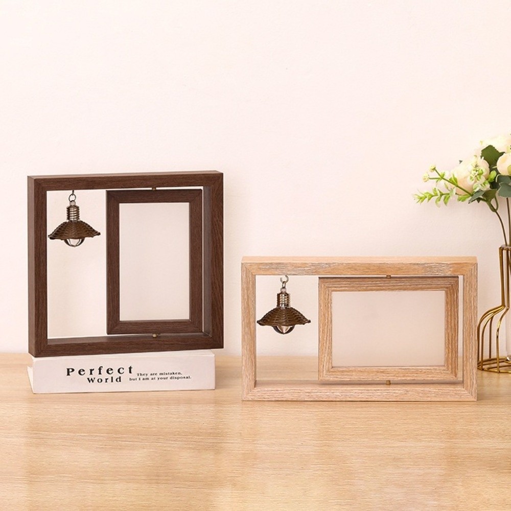 Bamboo Photo Frame - กรอบรูปไม้ขนาด 6 นิ้วแบบหมุนได้ พร้อมจี้ห้อย กรอบรูปหมุนได้ ทำด้วยมือ