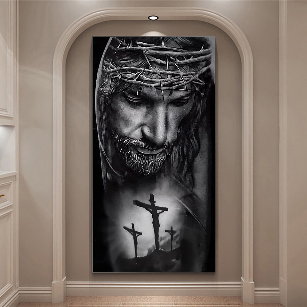 Home Decor Jesus - ศิลปะบนผืนผ้าใบพระเยซูมงกุฎหนาม ของตกแต่งบ้านแนวศาสนา พิมพ์ลายสีดำสำหรับห้องนั่งเล่น