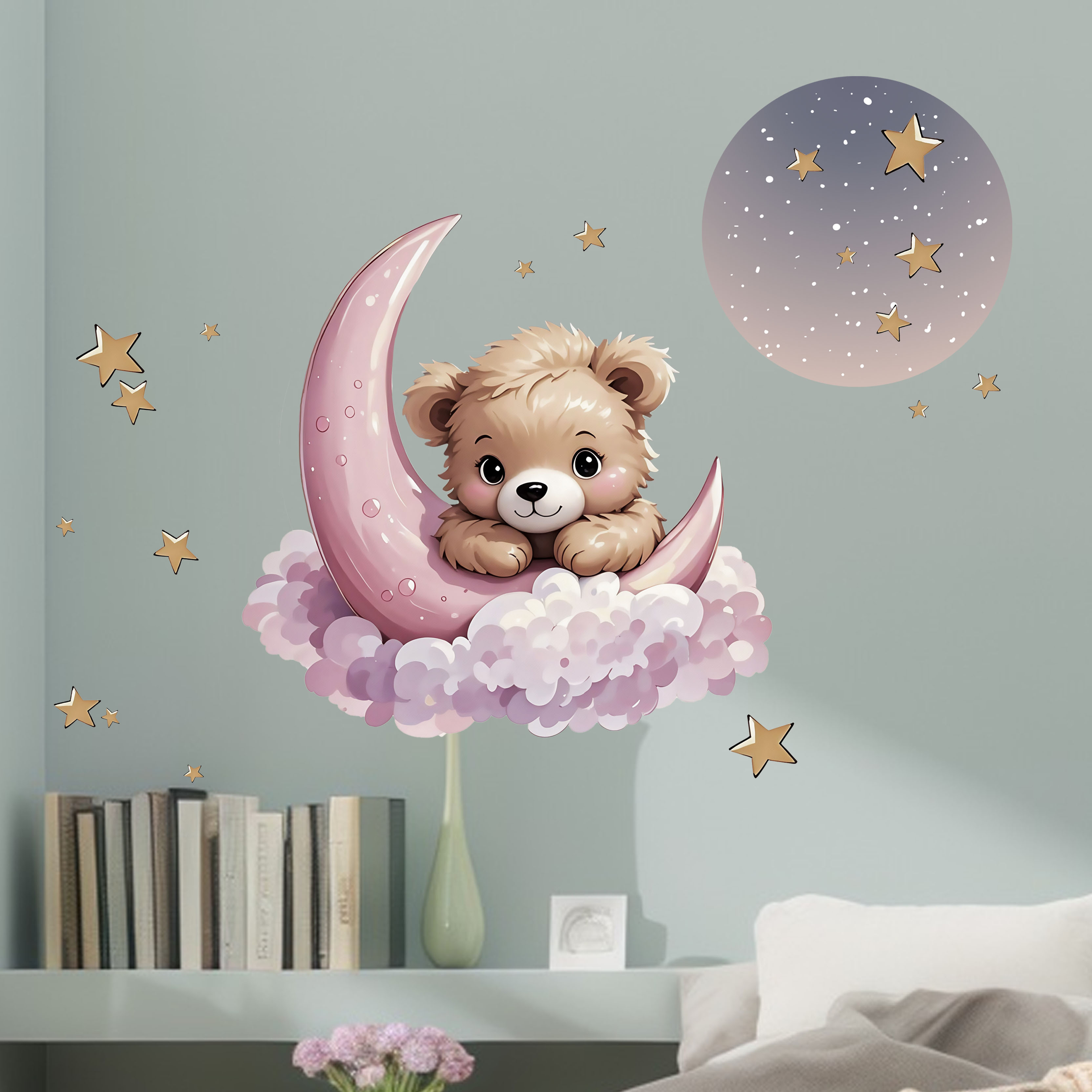 สติ๊กเกอร์ติดผนังลายหมีดาวพระจ - Flooring Home Decor บทวิจารณ์และราคา