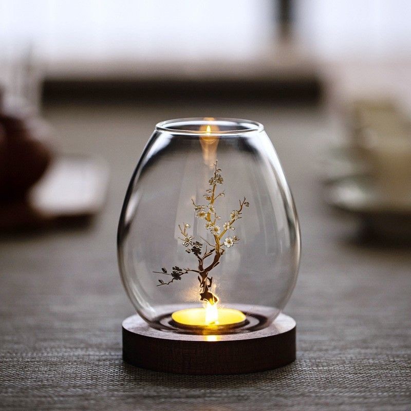 สไตล์จีนแก้วใสเชิงเทียนโคมไฟโร - Home Decor Zen บทวิจารณ์และราคา