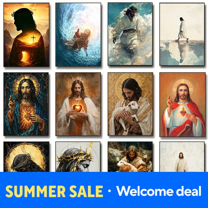 โปสเตอร์ภาพวาดศิลปะบนผ้าใบรูปพ - Home Decor Jesus บทวิจารณ์และราคา