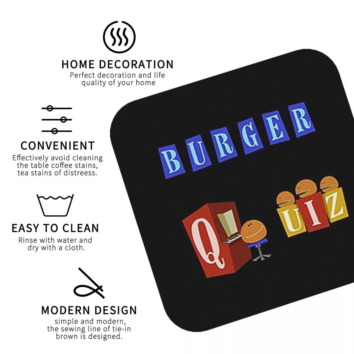 แผ่นรองแก้วลายเบอร์เกอร์ ชุด 4 - Home Decor Quiz Free บทวิจารณ์และราคา